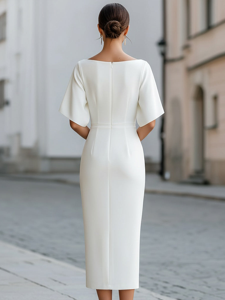 Midi dress, boat neck and short sleeves