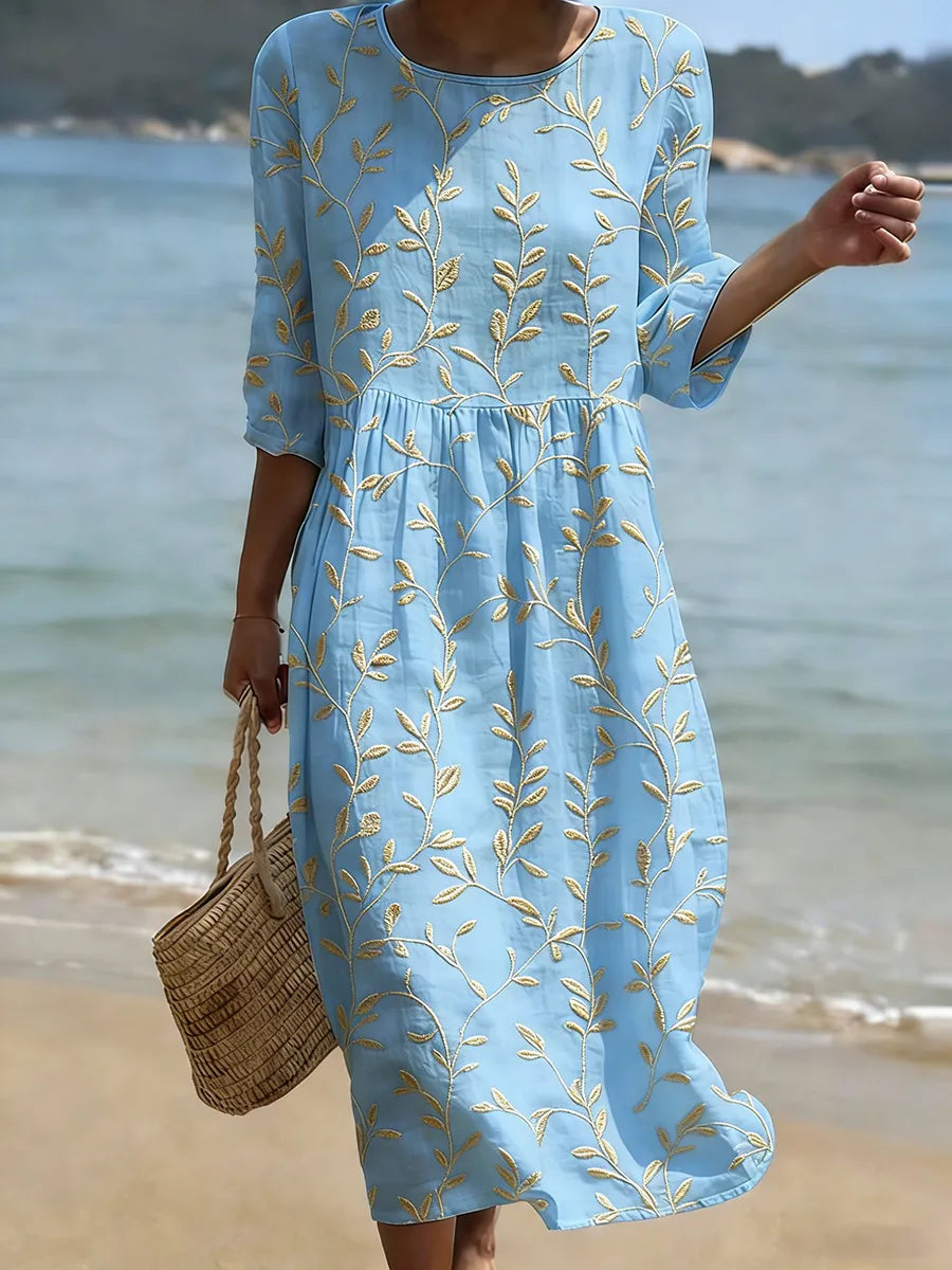 Natalie | Floral-Print Round-Neck Midi Dress