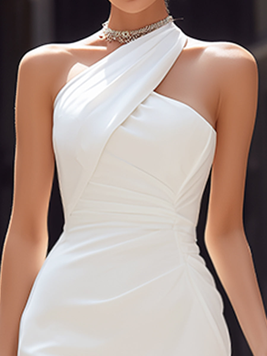 Asymmetric Halterneck Ruched Midi Dress