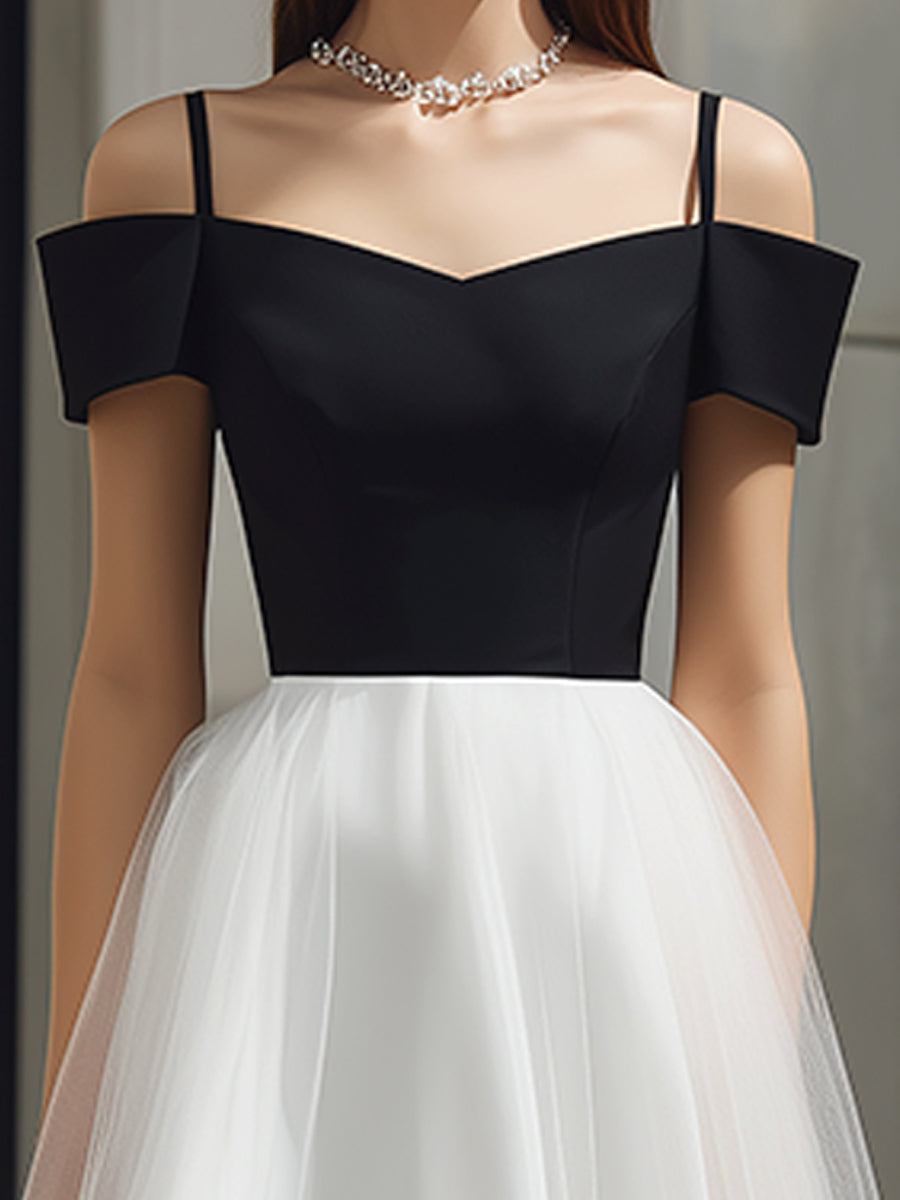 Midi A-line Tulle Dress with Strappy Off-Shoulder Details