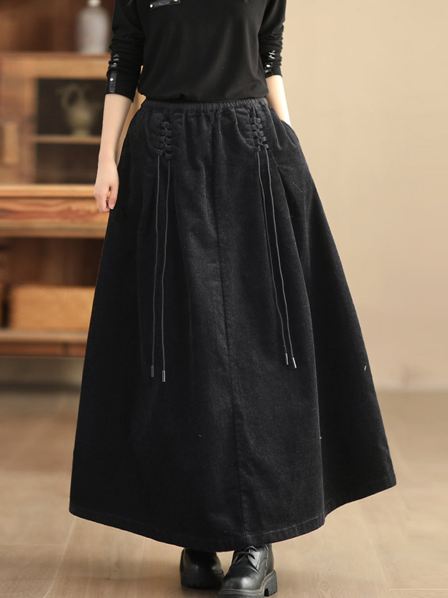 Retro Kordbársony Pántos A-vonalú Szoknya | Plus Size
