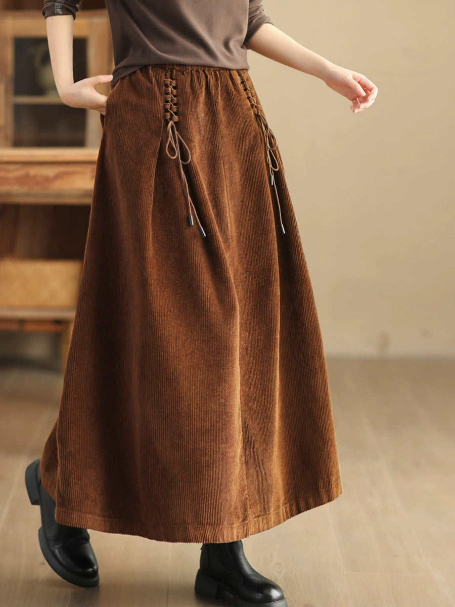 Retro Kordbársony Pántos A-vonalú Szoknya | Plus Size
