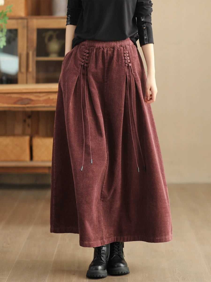 Retro Kordbársony Pántos A-vonalú Szoknya | Plus Size