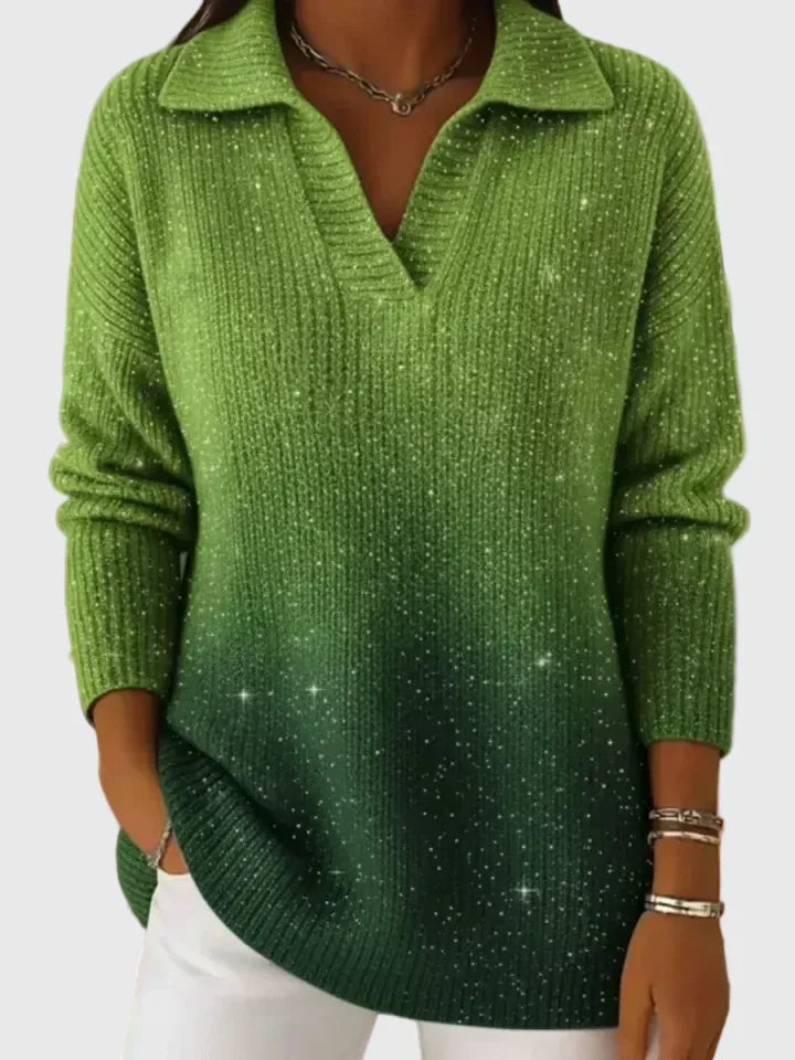 Pack - Knitted Sweater with Collar and Starry Sky Pattern