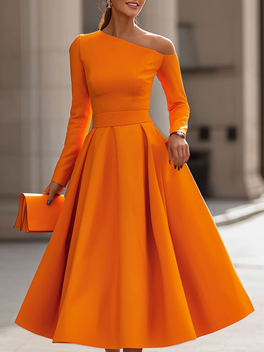 Fénylő Elegancia: Rafinatott Hosszú Ujjú Ruha Flair-rel