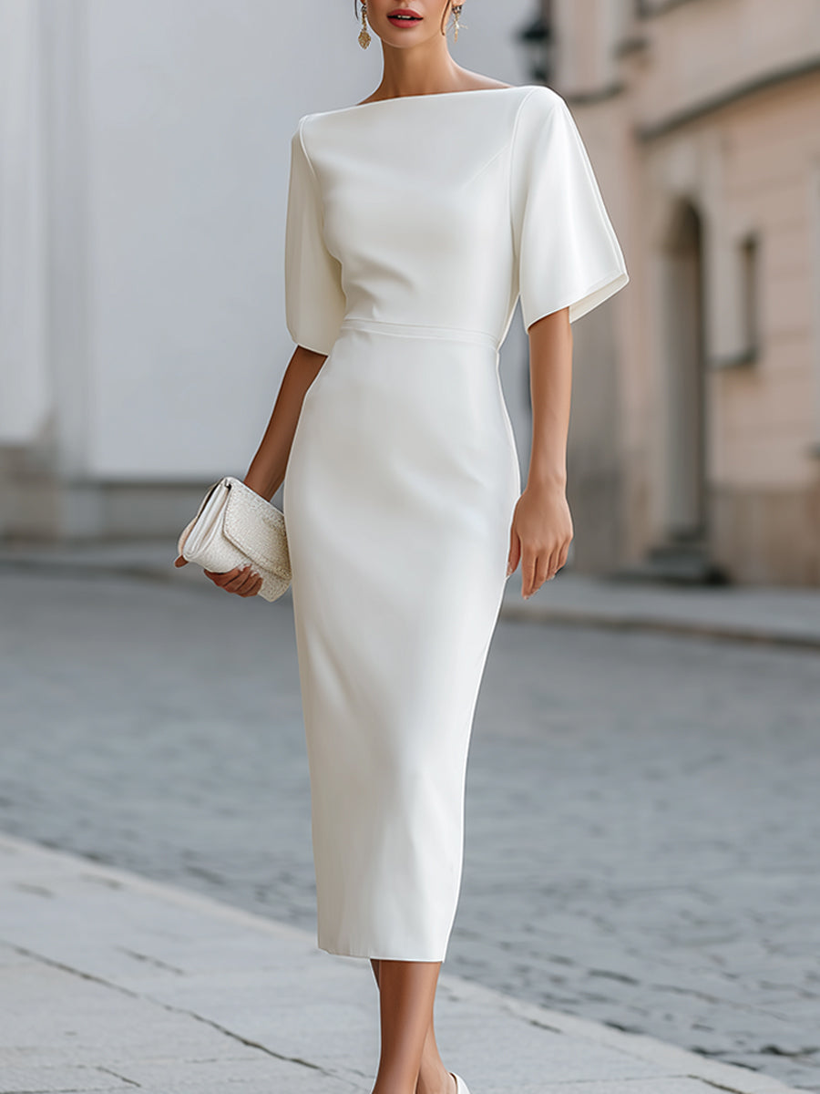 Midi dress, boat neck and short sleeves