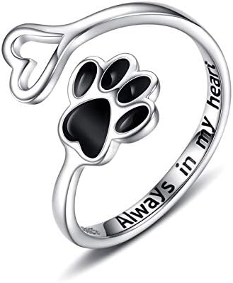 Handcrafted Paw & Heart Ring - Adjustable 925 Sterling Silver