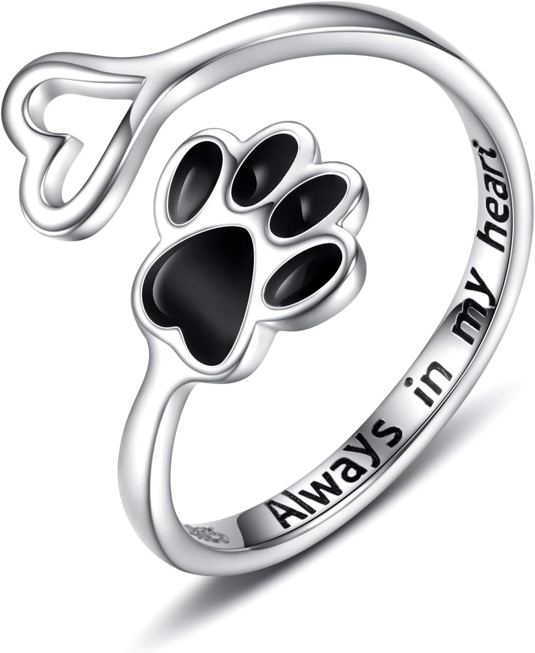 Handcrafted Paw & Heart Ring - Adjustable 925 Sterling Silver