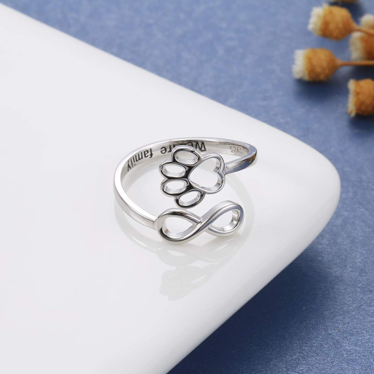 Handcrafted Paw & Heart Ring - Adjustable 925 Sterling Silver