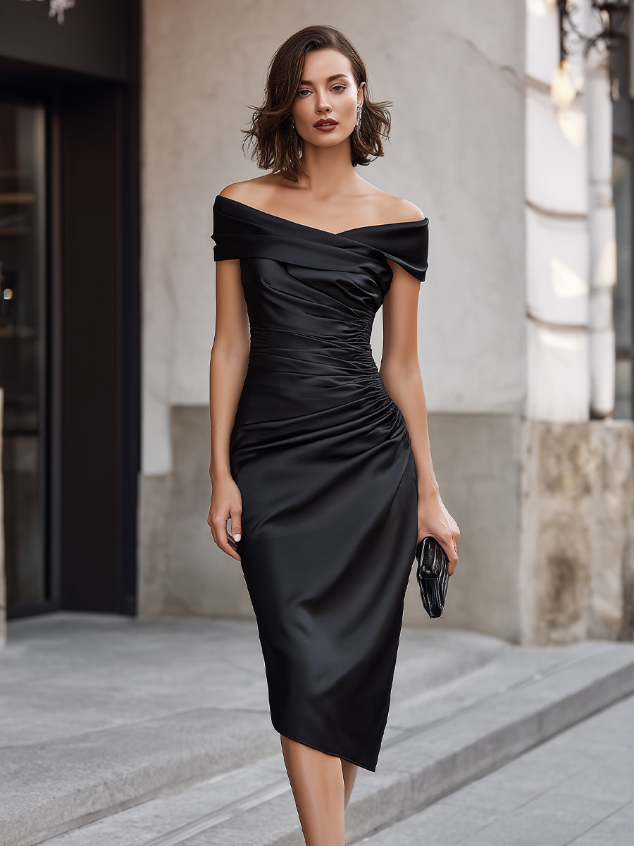Midi Dress with Top Shoulders and Asymmetrical Skirt