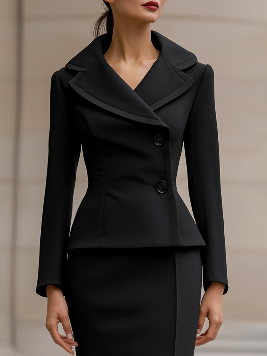 Elegant Two-Piece Suit with Fitted Blazer and Pencil Skirt