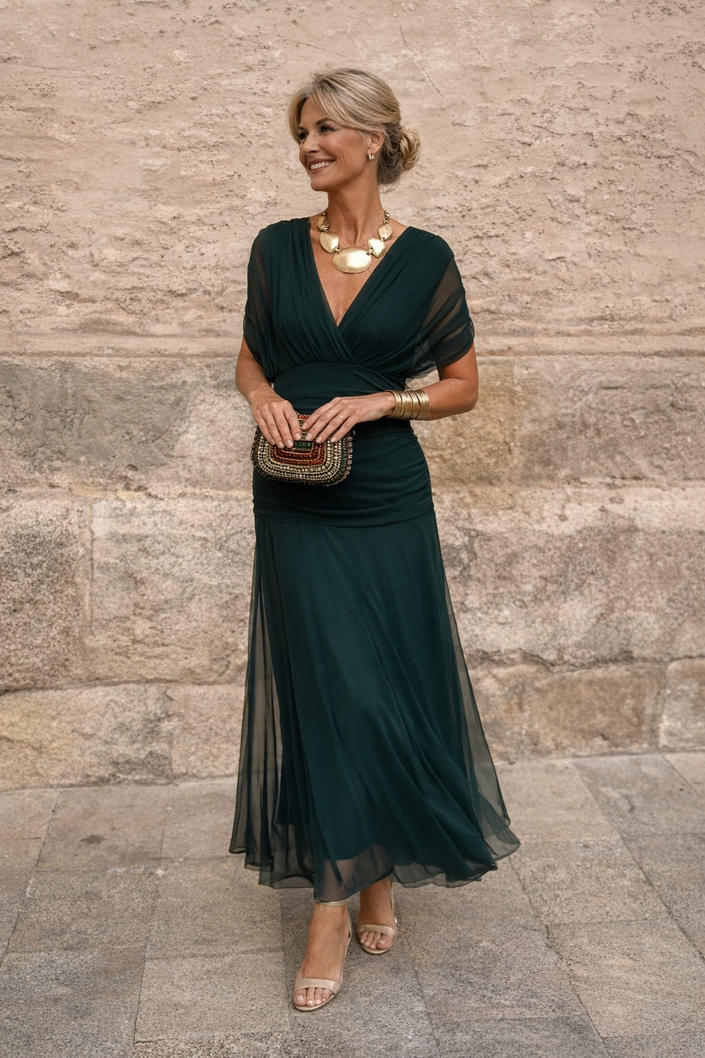 Elegant Maxi Party Dress with V-Neck