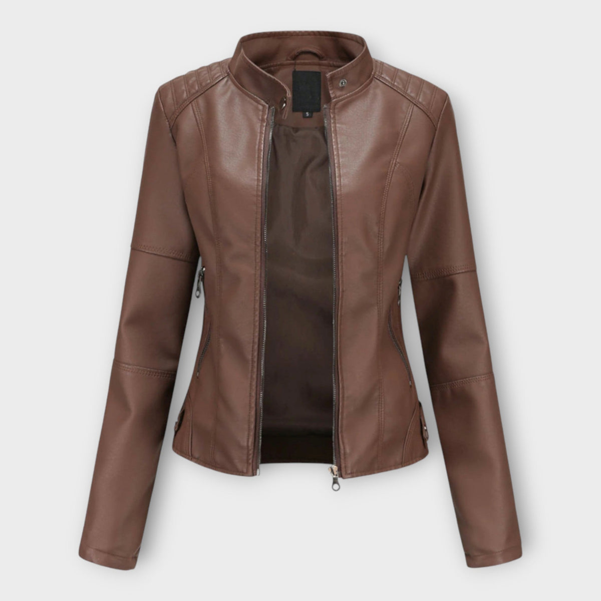Elegant leather jacket with a modern silhouette and timeless aesthetic