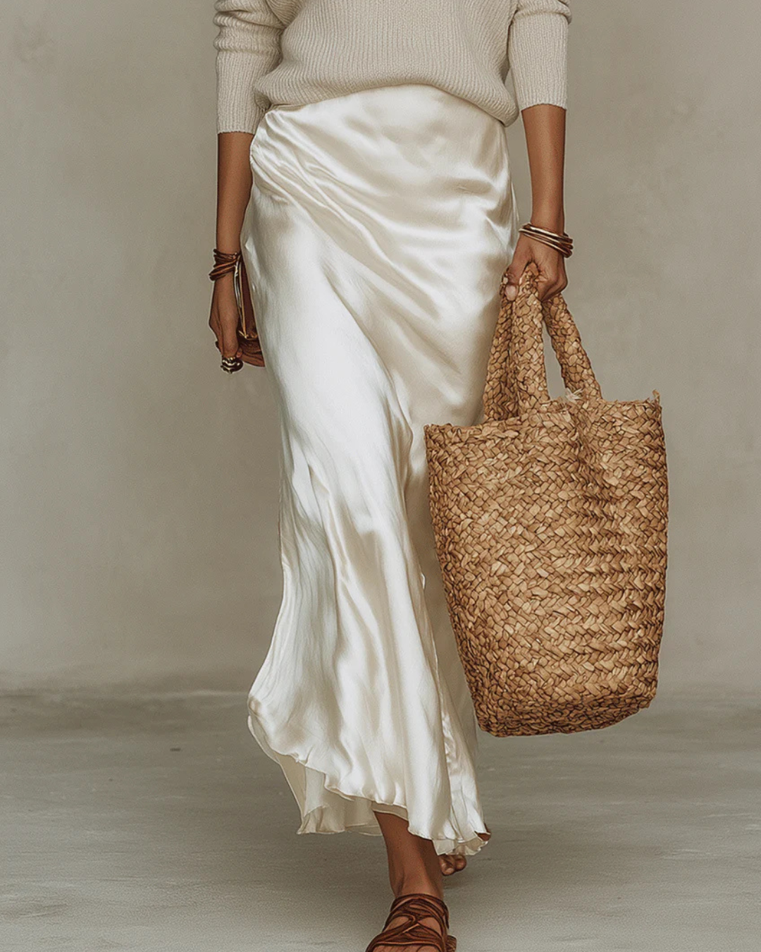 Elena – Silk Midi Dress with Cardigan