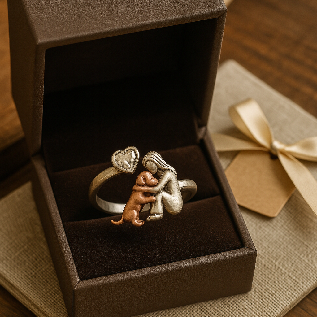 Handmade 925 Sterling Silver Dog Ring with Heart-Shaped Zirconia – Adjustable Size