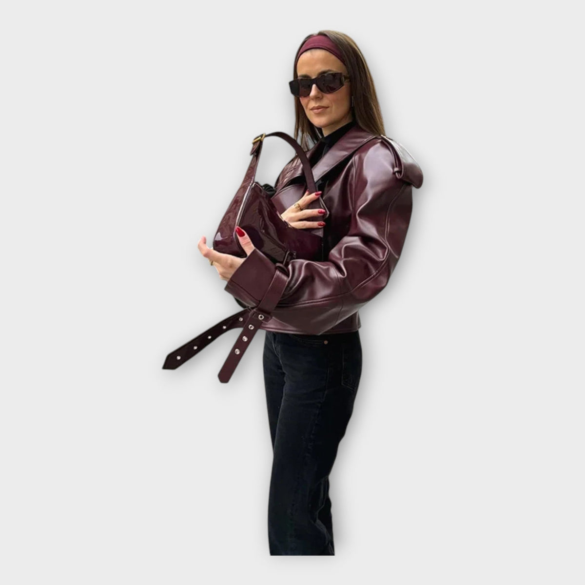 Leather Jacket with Belt and Modern Details