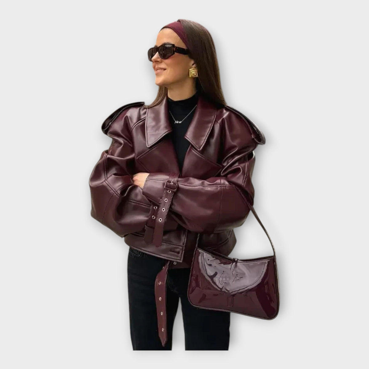 Leather Jacket with Belt and Modern Details