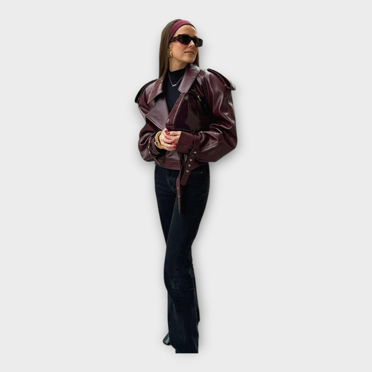 Leather Jacket with Belt and Modern Details