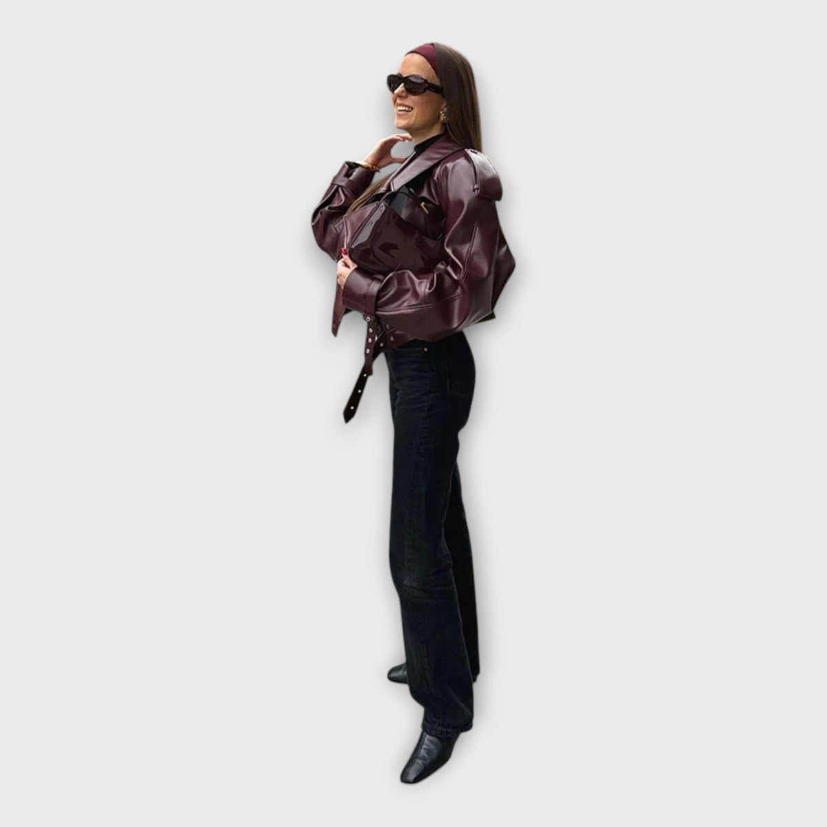 Leather Jacket with Belt and Modern Details