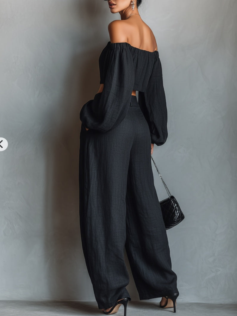 Tess™ || Off-Shoulder Set with Wide-Leg Trousers