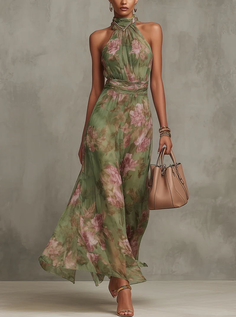 Florine™ | Green Floral Maxi Dress