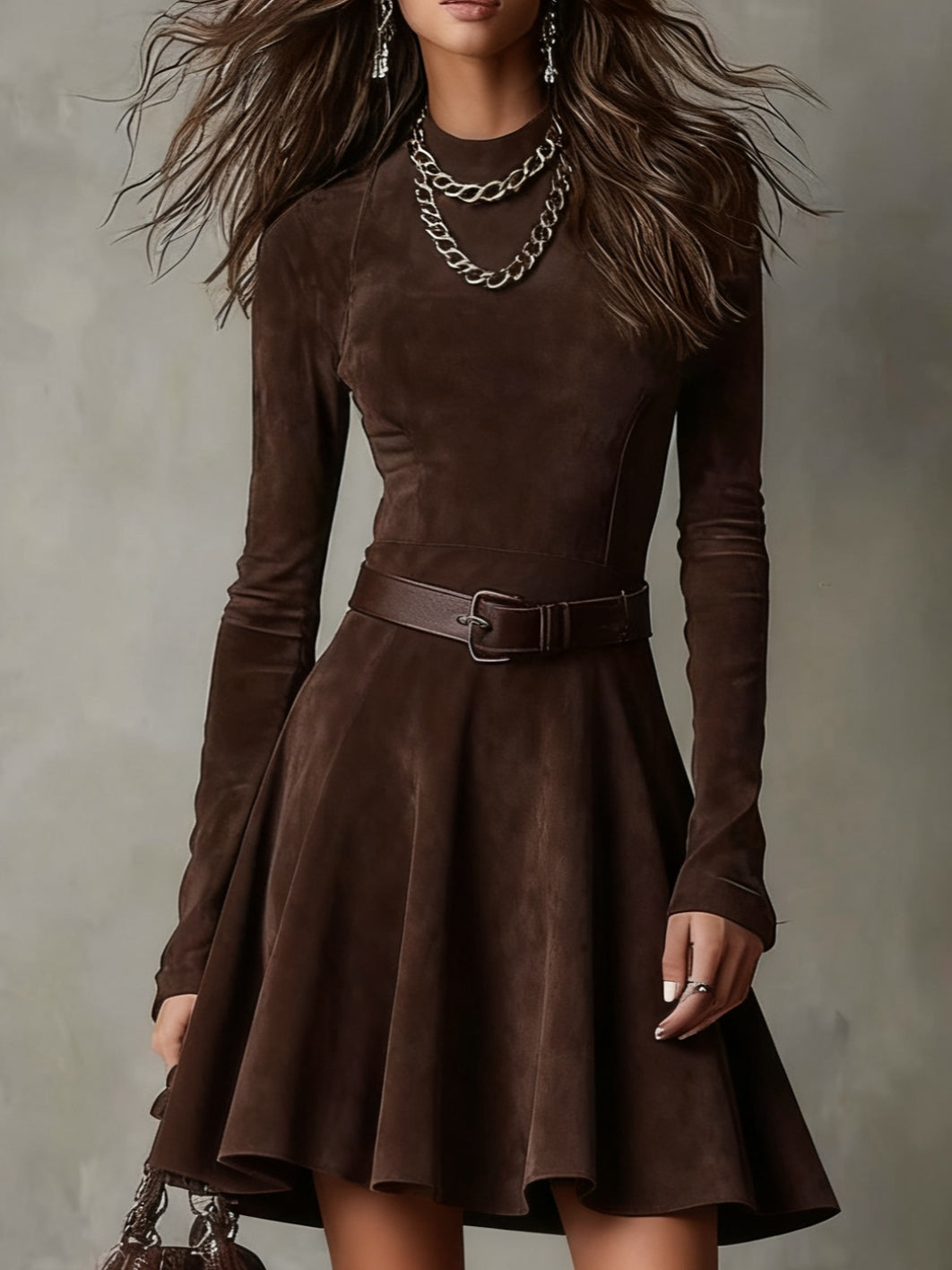 Noémie™ | Vintage Suede Mini Dress Dark Brown