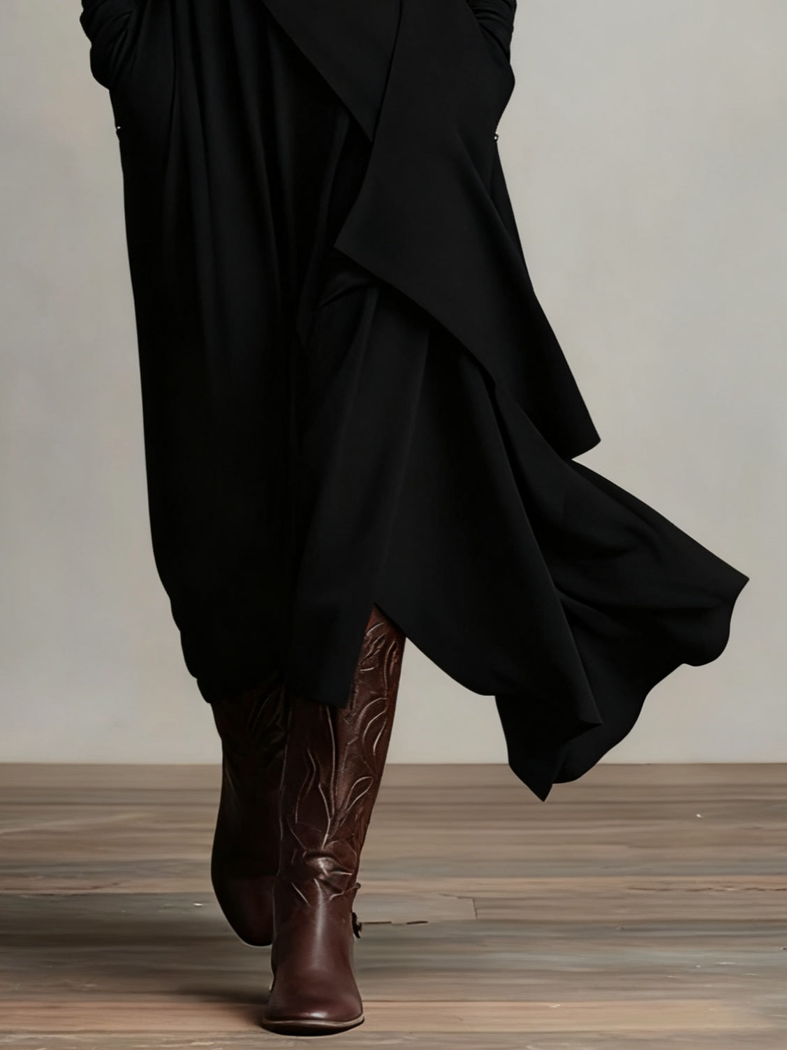 Doina | Asymmetric pleated maxi dress with high collar