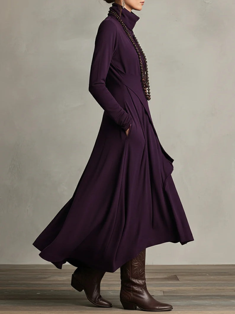 Doina | Asymmetric pleated maxi dress with high collar