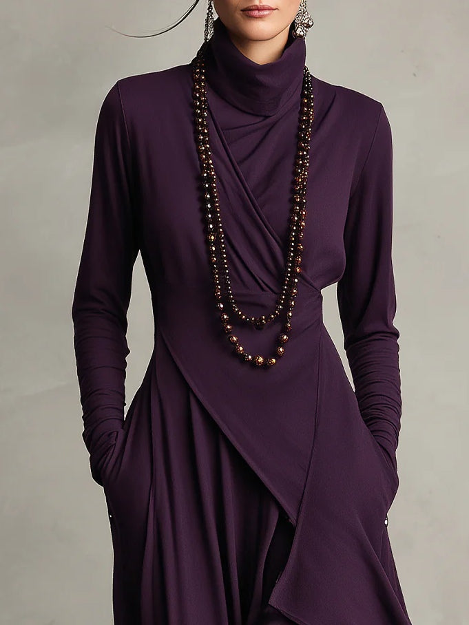 Doina | Asymmetric pleated maxi dress with high collar