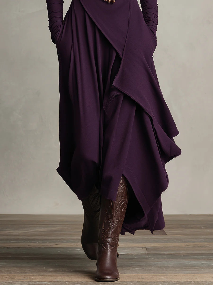 Doina | Asymmetric pleated maxi dress with high collar