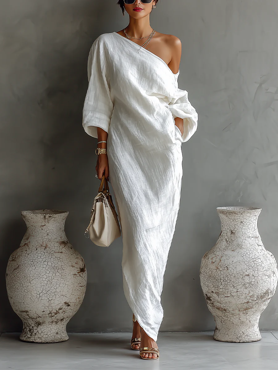 Elise™ | Elegáns Egyvállas Maxi Ruha Fehérben