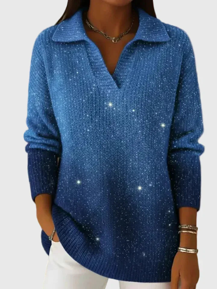 Pack - Knitted Sweater with Collar and Starry Sky Pattern