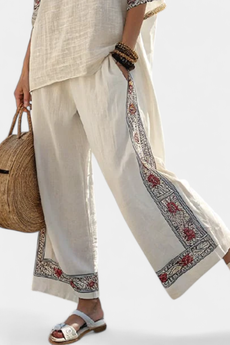 Bambusz vászon közép-tengeri Daisy szett elegáns piros és zöld csíkokkal
