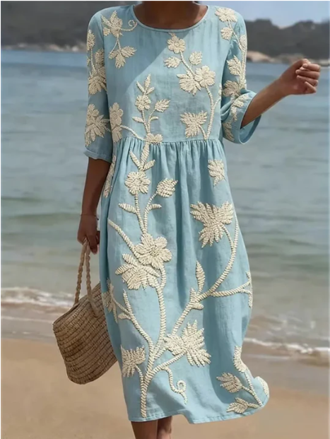 Kimberly | Botanical and Floral Print Midi Dress