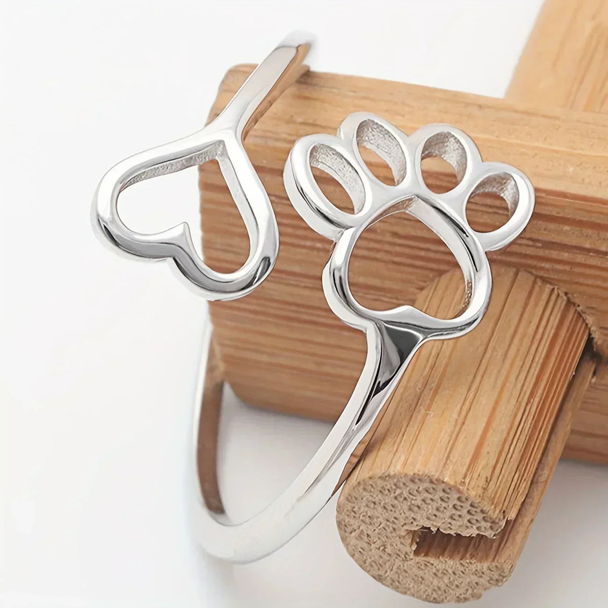 Handcrafted Paw & Heart Ring - Adjustable 925 Sterling Silver